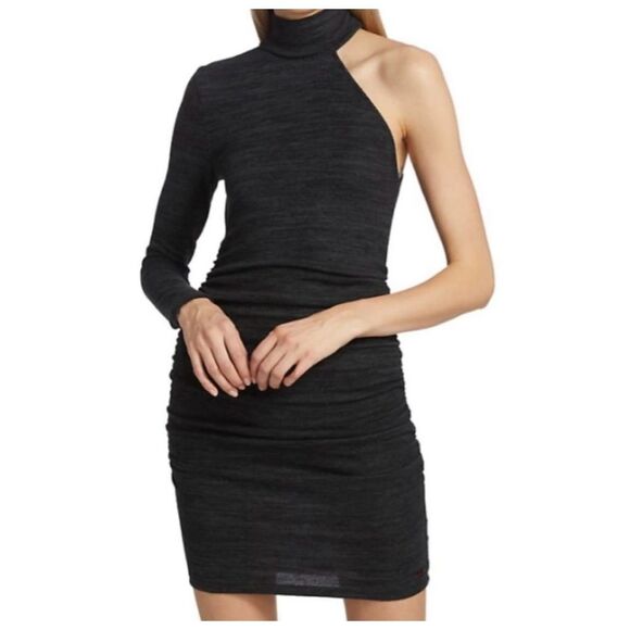 Revolve n:philanthropy Electra Mini Dress Charcoal One Shoulder Bodycon NWT Lg - Picture 1 of 15